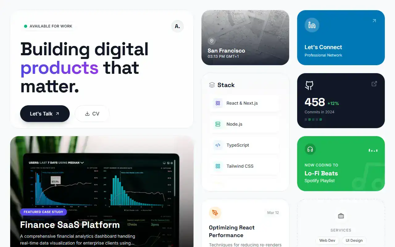 Bento Grid Dev — Landing template